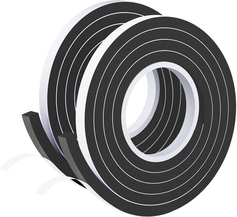 Weather Stripping Door Seal Black,1/2Inch Wide X 3/8Inch Thick,Air Conditioner Window Seal,Self Adhesive Foam Tape High Density Foam Sealing Strip,Soundproof Foam Tape Roll,2 Rolls Total 13.2Ft in Kuwait