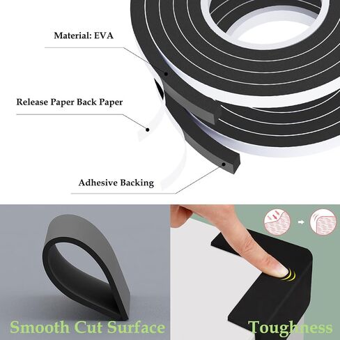 Weather Stripping Door Seal Black,1/2Inch Wide X 3/8Inch Thick,Air Conditioner Window Seal,Self Adhesive Foam Tape High Density Foam Sealing Strip,Soundproof Foam Tape Roll,2 Rolls Total 13.2Ft in Kuwait