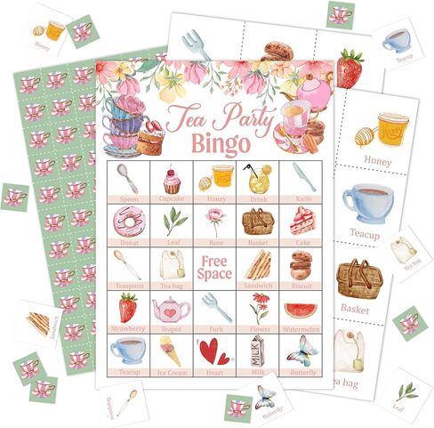 Tea Party Bingo Game Cards, Garden Tea Party Decor, Tea Party Favors, Bachelorette Party Activities, Bridal Shower Party Supplies for Adults Friends Family, Holiday Gathering Bingo Cards -13 in Kuwait