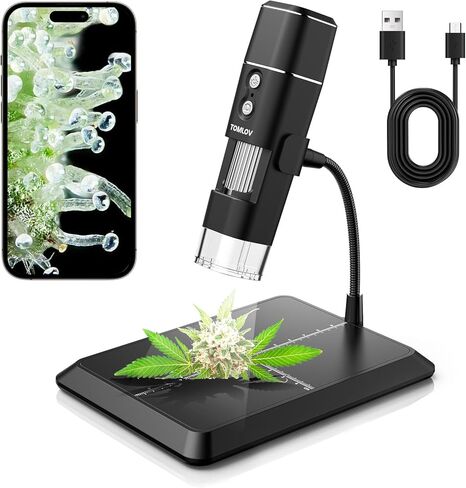 TOMLOV DM1 مجهر رقمي لاسلكي تكبير 50x-1000x مع حامل، واي فاي محمول باليد USB عالي الدقة للفحص المجهري للعملات المعدنية المكبر لكاميرا iPhone iPad Android والكمبيوتر in Kuwait