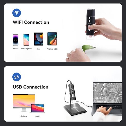TOMLOV DM1 مجهر رقمي لاسلكي تكبير 50x-1000x مع حامل، واي فاي محمول باليد USB عالي الدقة للفحص المجهري للعملات المعدنية المكبر لكاميرا iPhone iPad Android والكمبيوتر in Kuwait