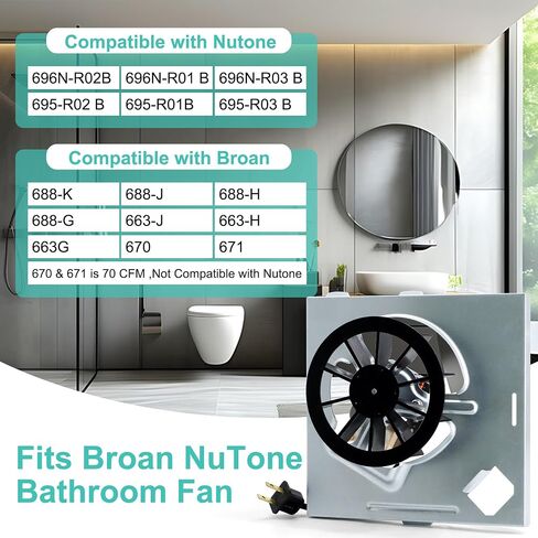 S97012026 مجموعة محرك مروحة الحمام لBroan 688-K 688-J 688-H 663G، Nutone 695-R02 B 695-R03 B 696N-R02B 696N-R01 B محرك استبدال مروحة العادم in Kuwait