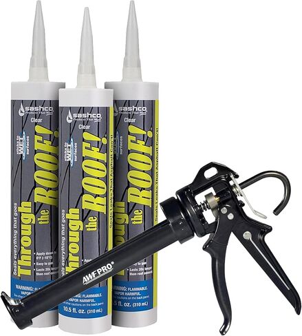 Through The Roof Sealant Clear 10.5oz Cartridge Kit, Pack of 3 with Pro Applicator. Sticks to Most Building Materials Wet or Dry, Highly Elastic, Paintable in Saudi Arabia