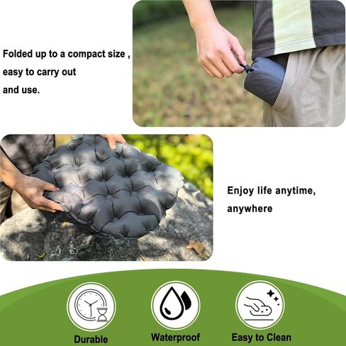 Inflatable Seat Cushion, Lightweight Camping Air Sitting Pad, Waterproof Air Cushion, Portable Air Seat Cushion for Climbing Hiking Office Airplane Car Stadium Seat (Black) in Kuwait