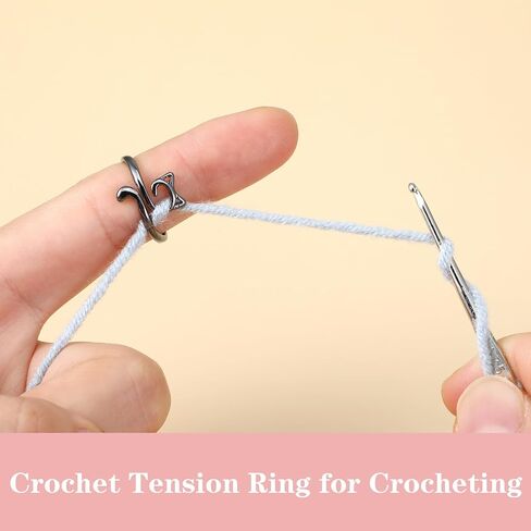 4 PCS Tension Rings for Crocheting, Adjustable Crochet Ring for Finger Yarn Ring with Cat Pattern Knitting Ring Thimble Accessories for Women Dresses Skirts Sweaters Handmade Art (Multi-Colour) in Saudi Arabia