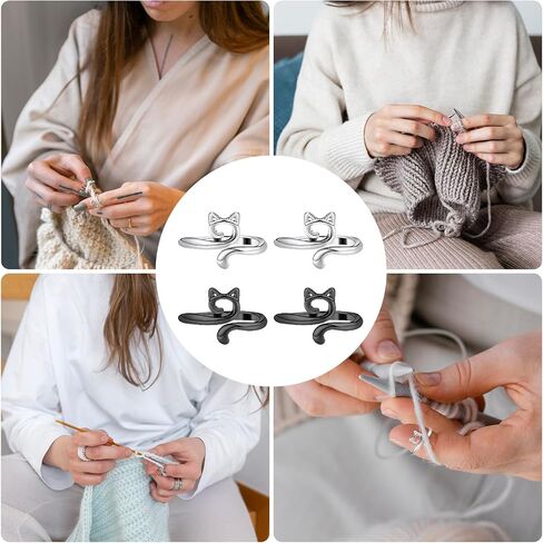 4 PCS Tension Rings for Crocheting, Adjustable Crochet Ring for Finger Yarn Ring with Cat Pattern Knitting Ring Thimble Accessories for Women Dresses Skirts Sweaters Handmade Art (Multi-Colour) in Saudi Arabia