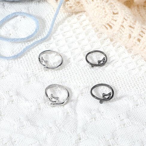 4 PCS Tension Rings for Crocheting, Adjustable Crochet Ring for Finger Yarn Ring with Cat Pattern Knitting Ring Thimble Accessories for Women Dresses Skirts Sweaters Handmade Art (Multi-Colour) in Saudi Arabia
