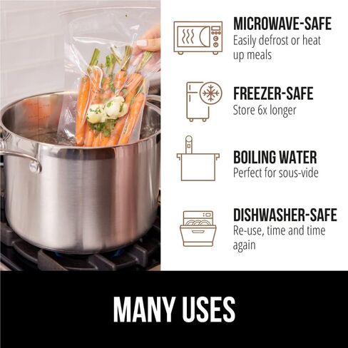 أكياس مانعة للتسرب محكمة الغلق من غوريلا جريب، عبوتان، 11 بوصة × 25 قدم، 6x طعام طازج، حزمة توفير للوجبات، مانعة للتسرب، مقاومة للثقب، تمنع حرق الفريزر، من أجل فيديو سوس، آمن للاستخدام في الميكروويف وغسالة الأطباق in Kuwait