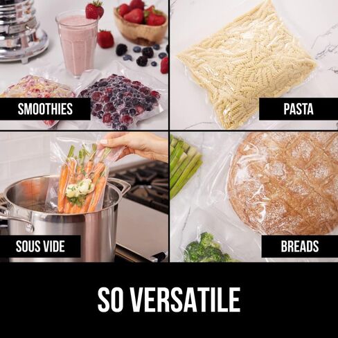 أكياس مانعة للتسرب محكمة الغلق من غوريلا جريب، عبوتان، 11 بوصة × 25 قدم، 6x طعام طازج، حزمة توفير للوجبات، مانعة للتسرب، مقاومة للثقب، تمنع حرق الفريزر، من أجل فيديو سوس، آمن للاستخدام في الميكروويف وغسالة الأطباق in Kuwait