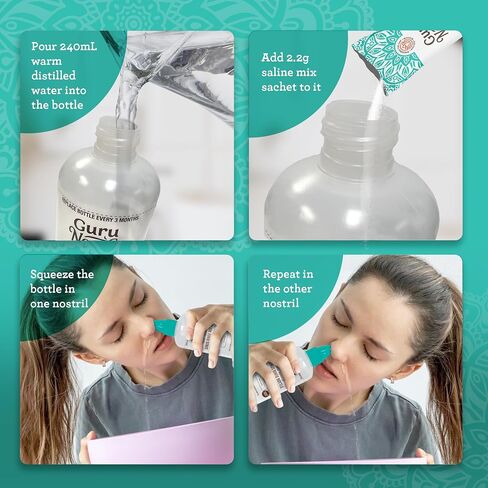 GuruNanda Sinus Rinse Bottle - Comfort Tip for Natural Nasal Irrigator Relief for Adults & Kids - 240ml Capacity in Saudi Arabia