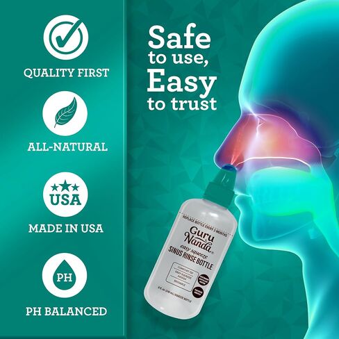 GuruNanda Sinus Rinse Bottle - Comfort Tip for Natural Nasal Irrigator Relief for Adults & Kids - 240ml Capacity in Saudi Arabia