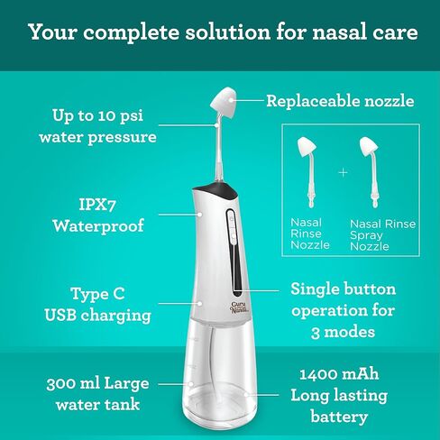 زجاجة شطف الجيوب الأنفية من جوروناندا - طرف مريح لتخفيف ري الأنف الطبيعي للبالغين والأطفال - سعة 240 مل in Kuwait