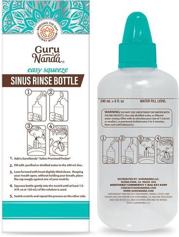 GuruNanda Sinus Rinse Bottle - Comfort Tip for Natural Nasal Irrigator Relief for Adults & Kids - 240ml Capacity in Saudi Arabia