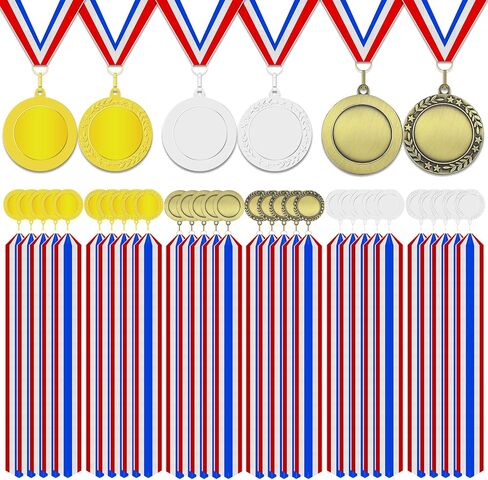 Gold Silver Bronze Blank Award Medals with Neck Ribbons, 1st 2nd 3rd Metal Winner Prize Participation Trophy Make Your Own Medals for Competitions Sports Games Party Favors in Saudi Arabia