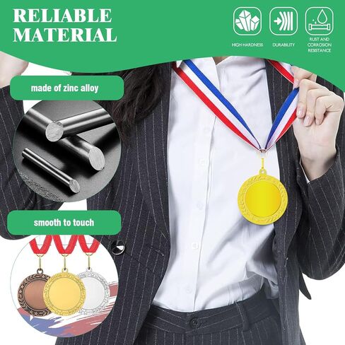 Gold Silver Bronze Blank Award Medals with Neck Ribbons, 1st 2nd 3rd Metal Winner Prize Participation Trophy Make Your Own Medals for Competitions Sports Games Party Favors in Saudi Arabia