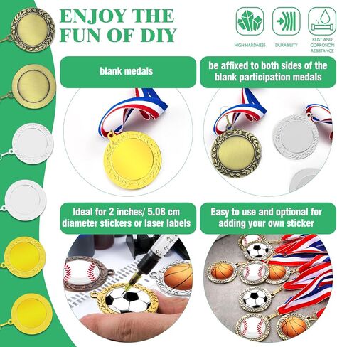 Gold Silver Bronze Blank Award Medals with Neck Ribbons, 1st 2nd 3rd Metal Winner Prize Participation Trophy Make Your Own Medals for Competitions Sports Games Party Favors in Saudi Arabia