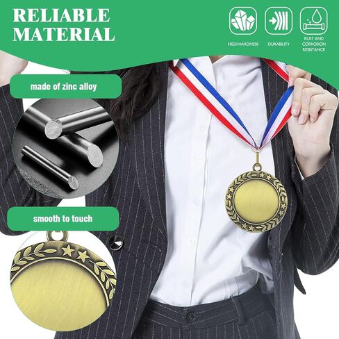 Gold Silver Bronze Blank Award Medals with Neck Ribbons, 1st 2nd 3rd Metal Winner Prize Participation Trophy Make Your Own Medals for Competitions Sports Games Party Favors in Saudi Arabia