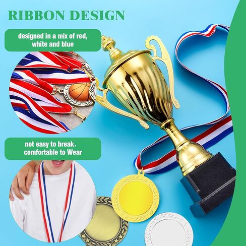 Gold Silver Bronze Blank Award Medals with Neck Ribbons, 1st 2nd 3rd Metal Winner Prize Participation Trophy Make Your Own Medals for Competitions Sports Games Party Favors in Saudi Arabia