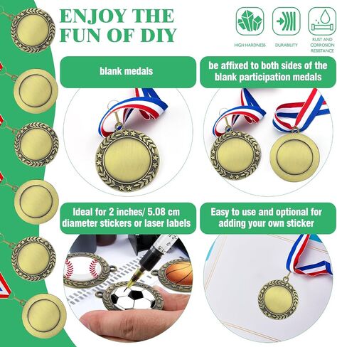 Gold Silver Bronze Blank Award Medals with Neck Ribbons, 1st 2nd 3rd Metal Winner Prize Participation Trophy Make Your Own Medals for Competitions Sports Games Party Favors in Saudi Arabia