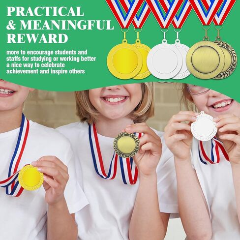 Gold Silver Bronze Blank Award Medals with Neck Ribbons, 1st 2nd 3rd Metal Winner Prize Participation Trophy Make Your Own Medals for Competitions Sports Games Party Favors in Saudi Arabia