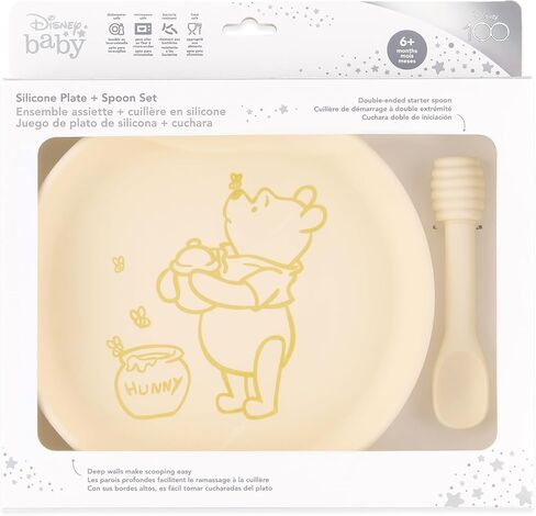 Bumkins Disney Baby and Toddler Plate and Spoon Set, Silicone Dish for Babies and Kids, Baby Led Weaning, Children Feeding Supplies, Microwave Safe, Platinum Silicone, Ages 6 Months Up, Mickey Mouse in Saudi Arabia