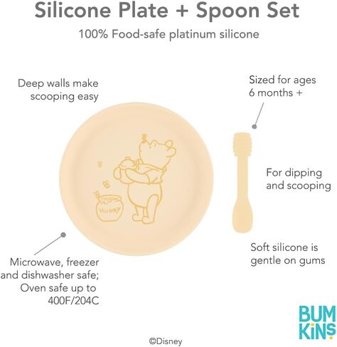 Bumkins Disney Baby and Toddler Plate and Spoon Set, Silicone Dish for Babies and Kids, Baby Led Weaning, Children Feeding Supplies, Microwave Safe, Platinum Silicone, Ages 6 Months Up, Mickey Mouse in Saudi Arabia