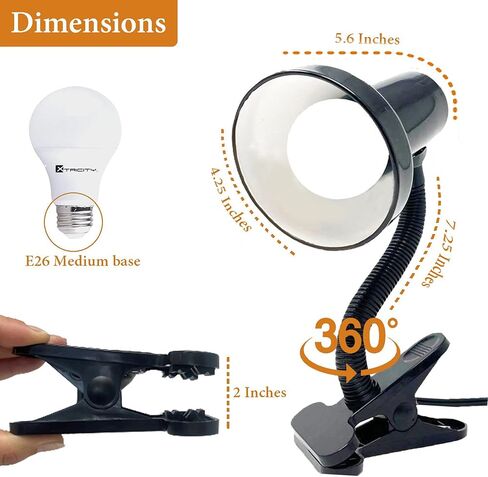 مصباح مكتب Xtricity LED، معقوفة قابلة للتعديل 360 درجة، مصباح للمنزل والمكتب مع لمبة 7 وات A19، 120 فولت، مفتاح تشغيل/إيقاف، ارتفاع 14 بوصة - مصابيح قراءة لطاولة بجانب السرير، مسكن جامعي (لمسة نهائية سوداء) in Kuwait
