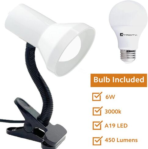 مصباح مكتب Xtricity LED، معقوفة قابلة للتعديل 360 درجة، مصباح للمنزل والمكتب مع لمبة 7 وات A19، 120 فولت، مفتاح تشغيل/إيقاف، ارتفاع 14 بوصة - مصابيح قراءة لطاولة بجانب السرير، مسكن جامعي (لمسة نهائية سوداء) in Kuwait