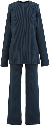 طقم سترة وسروال نسائي من CHICWISH باللون الرملي/الأزرق المخضر/الأسود/البني بحاشية مقسمة in Kuwait