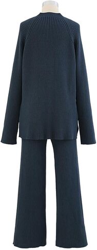 طقم سترة وسروال نسائي من CHICWISH باللون الرملي/الأزرق المخضر/الأسود/البني بحاشية مقسمة in Kuwait