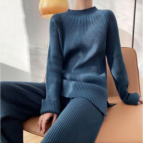 طقم سترة وسروال نسائي من CHICWISH باللون الرملي/الأزرق المخضر/الأسود/البني بحاشية مقسمة in Kuwait