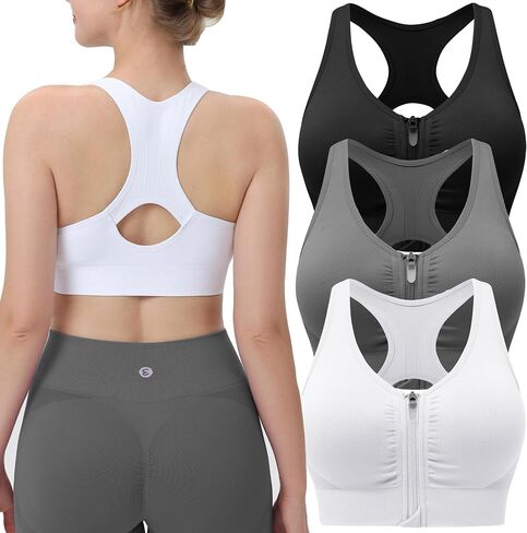 Evercute Women's Zip Front Sports Bras Wireless Padded Racerback Medium Support Post-Surgery Bra Yoga Exercise Athletic Bras in Saudi Arabia
