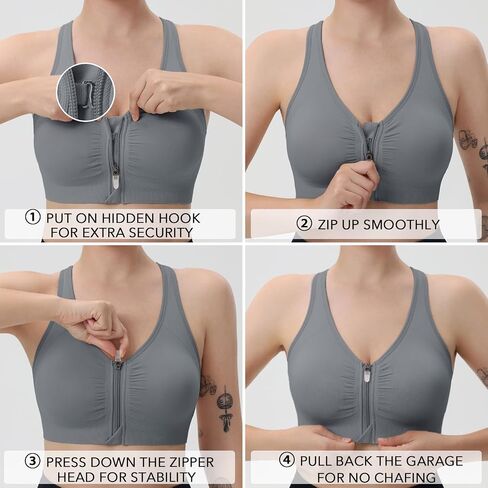 Evercute Women's Zip Front Sports Bras Wireless Padded Racerback Medium Support Post-Surgery Bra Yoga Exercise Athletic Bras in Saudi Arabia