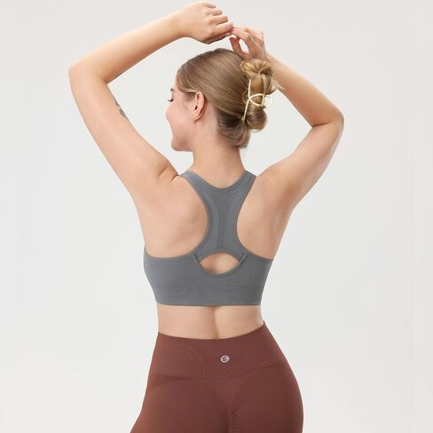 Evercute Women's Zip Front Sports Bras Wireless Padded Racerback Medium Support Post-Surgery Bra Yoga Exercise Athletic Bras in Saudi Arabia