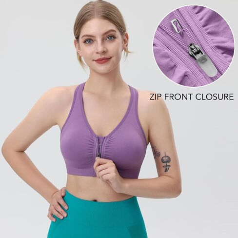Evercute Women's Zip Front Sports Bras Wireless Padded Racerback Medium Support Post-Surgery Bra Yoga Exercise Athletic Bras in Saudi Arabia