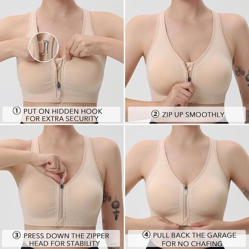 Evercute Women's Zip Front Sports Bras Wireless Padded Racerback Medium Support Post-Surgery Bra Yoga Exercise Athletic Bras in Saudi Arabia