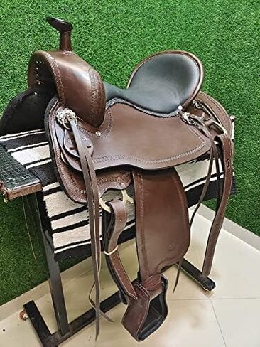 DEEN ENTERPRISES Lightweight Western Barrel Racing Saddle, Fiberglass Tree, Black (Chocolate Double D, 17 Inches) in Saudi Arabia