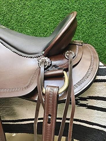 DEEN ENTERPRISES Lightweight Western Barrel Racing Saddle, Fiberglass Tree, Black (Chocolate Double D, 17 Inches) in Saudi Arabia