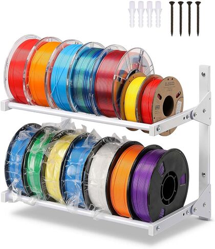 Wall Mount Filament Storage Rack- Wall Mount 3D Printer Filament Storage Rack 2 Tier Filament Spool Holders Racks, Heavy Duty Metal Shelf for PLA/ABS/TPU, Filaments Organzied (Black) in Kuwait
