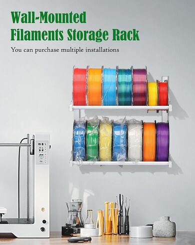 Wall Mount Filament Storage Rack- Wall Mount 3D Printer Filament Storage Rack 2 Tier Filament Spool Holders Racks, Heavy Duty Metal Shelf for PLA/ABS/TPU, Filaments Organzied (Black) in Kuwait