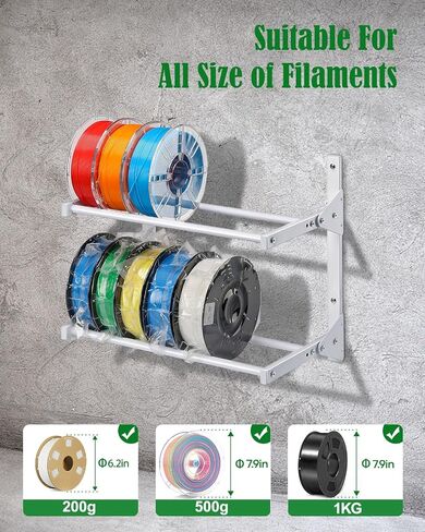 Wall Mount Filament Storage Rack- Wall Mount 3D Printer Filament Storage Rack 2 Tier Filament Spool Holders Racks, Heavy Duty Metal Shelf for PLA/ABS/TPU, Filaments Organzied (Black) in Kuwait