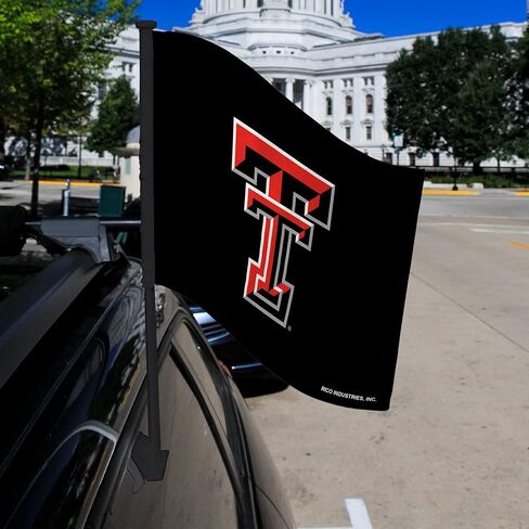 علم سيارة Rico Industries NCAA Texas Tech Red Raiders ذو القطب الأسود مع علم سيارة مزدوج الجوانب - 40.64 سم × 48.26 سم - عمود قوي يتم تثبيته على السيارة/الشاحنة/السيارات in Saudi Arabia