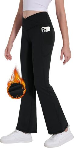 بنطال ضيق مبطن بالصوف للفتيات من Desol مع جيوب متقاطعة وخصر عالٍ للرقص واليوجا لفصل الشتاء in Kuwait