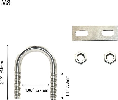 8 Pcs Round U-Bolts 1.5 inch (38 mm) Inside Width 58 mm Long M6 304 Stainless Steel U-Bolts with Nuts and Plate in Kuwait