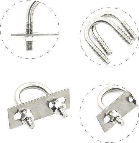 8 Pcs Round U-Bolts 1.5 inch (38 mm) Inside Width 58 mm Long M6 304 Stainless Steel U-Bolts with Nuts and Plate in Kuwait