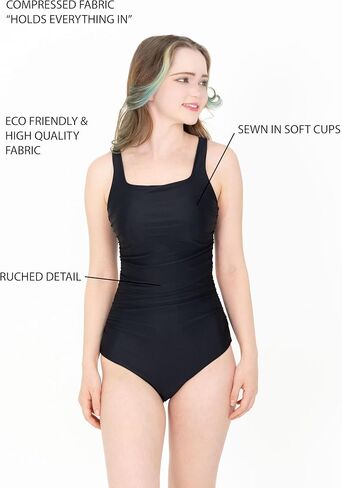Women's Black One-Piece Swimsuit, Square Neck in Saudi Arabia