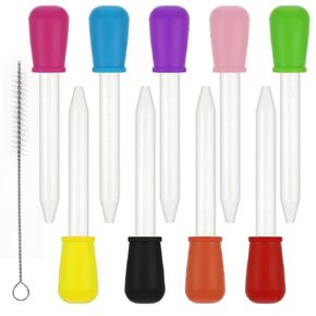 Molain 10 Pcs Liquid Droppers Silicone with Cleaning Brushes, 5ML Clear Liquid Eye Droppers with Bulb Tip for Candy Mold, Gummy Mold and Crafts