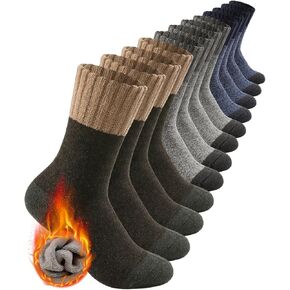 6 Pairs Men's Merino Wool Crew Socks - Thermal Winter Warm Breathable Cozy Cold Weather Hiking Socks for Men