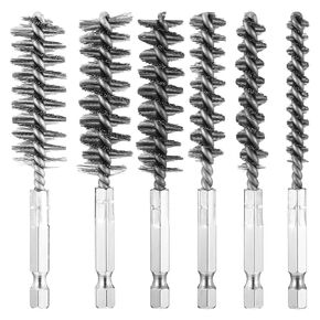 6 Pcs Stainless Steel Bore Brush Drill Bore Cleaning Brush Set Bore Brushes With Different Sizes Wire Brush For Power Drill With Hex Shank Handle For Power Drill Impact Driver(8, 10, 12, 15, 17, 19mm)