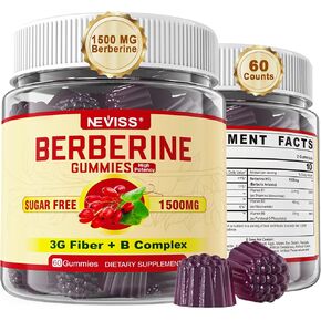 Berberine Supplement + 3g Inulin Prebiotic Fiber | Gummy Berberine 1500mg, Sugar Free | AMPK & GLP-1 Activator with Berberine HCL, B1 B3 B6 for Energy and Metabolism, Digestive & Immune Support, 1Pack